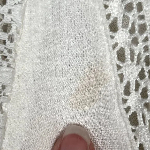 Hinge Sz S 3/4 Sleeve Sweetheart Lace Bodice Blouse White Lace Accents Boho - Picture 13 of 13